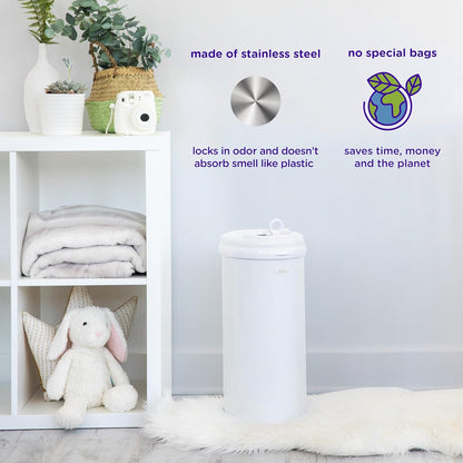 Ubbi Steel Diaper Pail - Odor Locking Design, No Special Bags Needed | Award-Winning Ivory Color
