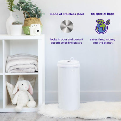 Ubbi Steel Diaper Pail, Odor Locking, No Special Bag Required, Award-Winning, Registry Must-Have, Marble