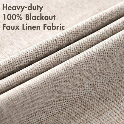 MIULEE Linen Blackout Curtains - 100% Room Darkening Thermal Insulated Grommet Panels | Khaki, 42" x 84" (2 PCs)