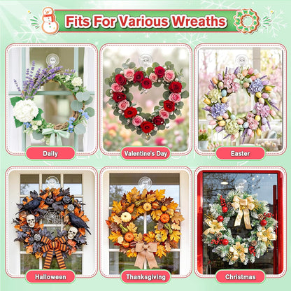 VIS'V Wreath Hanger - Heavy Duty Suction Cup Hooks | 22 LB Capacity, Removable & Reusable, Clear, 8 Pcs