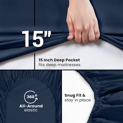 Utopia Bedding King Fitted Sheet - Soft Microfiber - Deep Pocket - Fade Resistant - Navy Color
