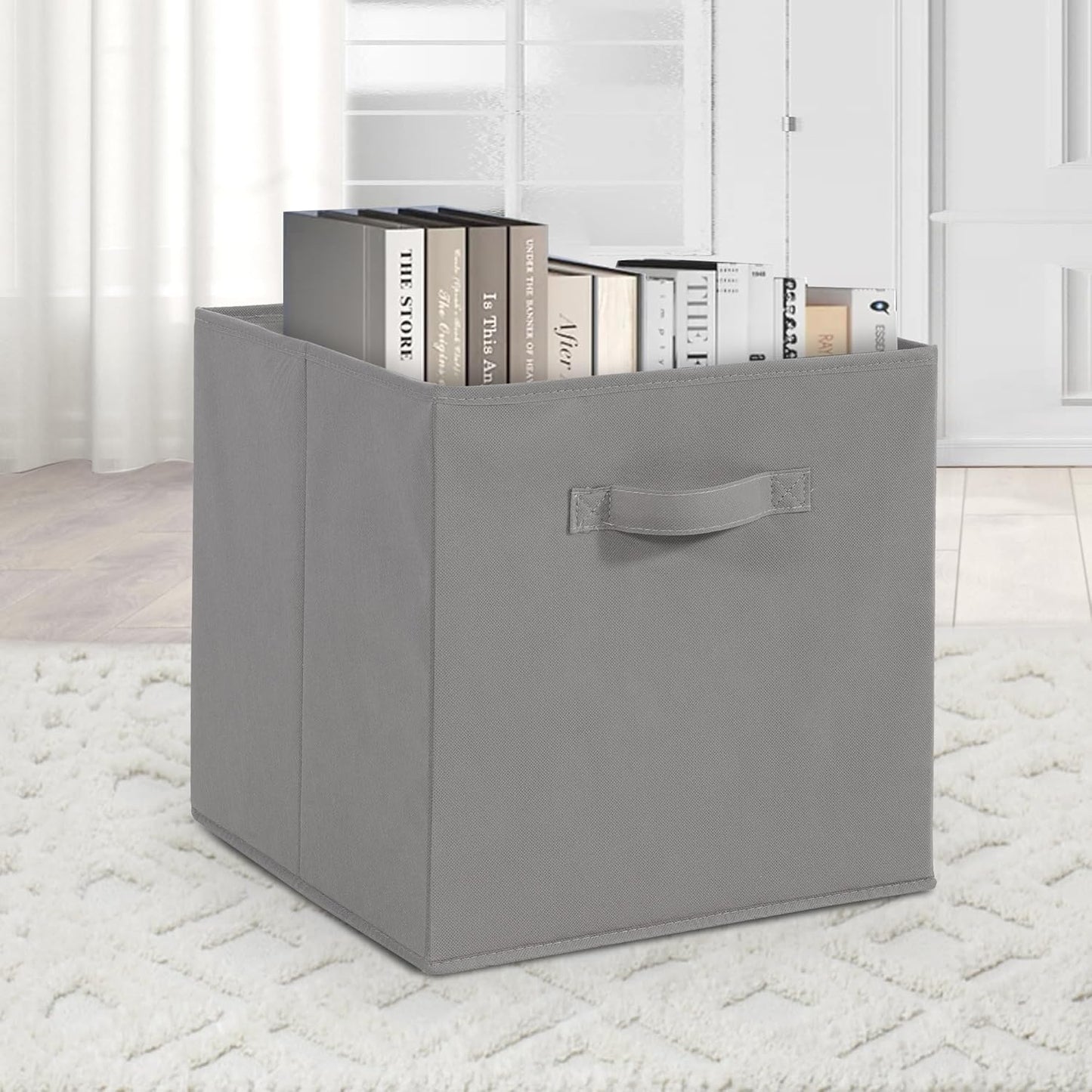 Storage Bins Set of 3 - Collapsible Fabric Cube Organizers with Handles | 11x11 Grey for Home & Office
