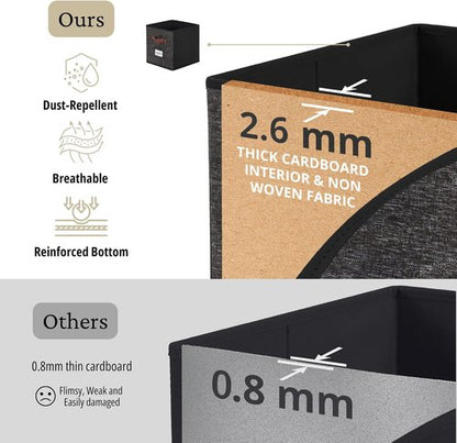 DECOMOMO Storage Bins - Fabric Cube Storage Bins with Labels | 10.5" x 11" | 6pcs, Black Pattern