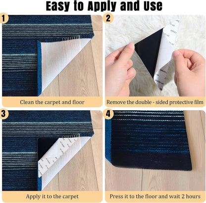 Premium 12Pcs Rug Tape by [Brand Name] - Non-Slip Carpet Tape for Hardwood Floors & Tiles | No Residue, Keeps Rugs Flat