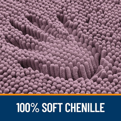 OLANLY U-Shaped Toilet Rugs - Extra Soft, Absorbent Chenille Bath Mat | 24x24, Deep Plum, Non-Slip