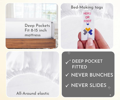 California Design Den Split King Sheet Sets - Soft 100% Cotton Sateen - Extra Soft & Cooling - Bright White (2-Pack)