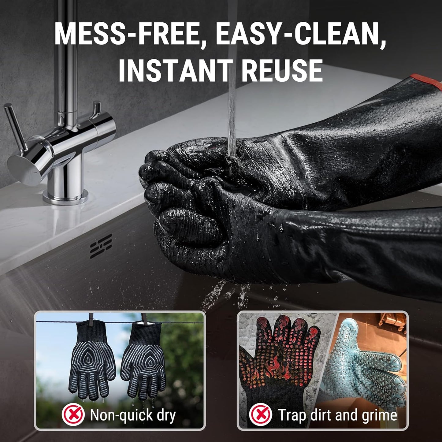 TempPro BBQ Gloves - 932°F Heat Resistant, Waterproof & Slip-Resistant Neoprene | 14" Grill Mitts for Fire Pit & Smoker
