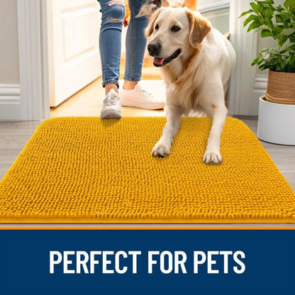 OLANLY Dog Door Mat for Muddy Paws 40x32, Absorbs Moisture and Dirt, Absorbent Non-Slip Washable Doormat, Quick Dry Chenille Mud Mat, Entry Indoor Entryway Carpet for Inside Floor, Golden Yellow