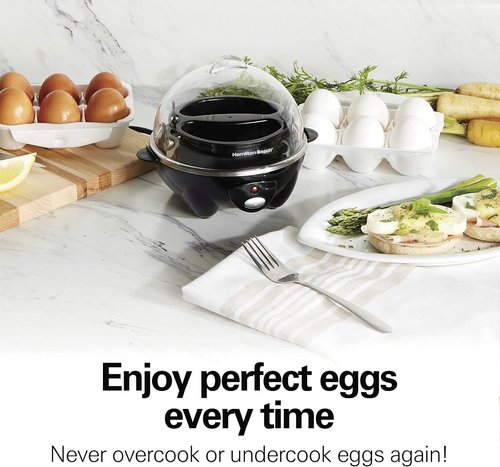 Hamilton Beach 3-in-1 Electric Egg Cooker - Hard Boiled, Poached & Omelet Maker, Black | Holds 7 Eggs