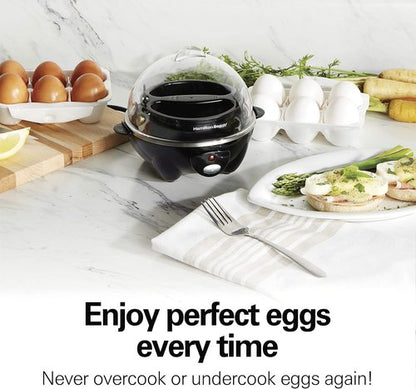 Hamilton Beach 3-in-1 Electric Egg Cooker - Hard Boiled, Poached & Omelet Maker, Black | Holds 7 Eggs