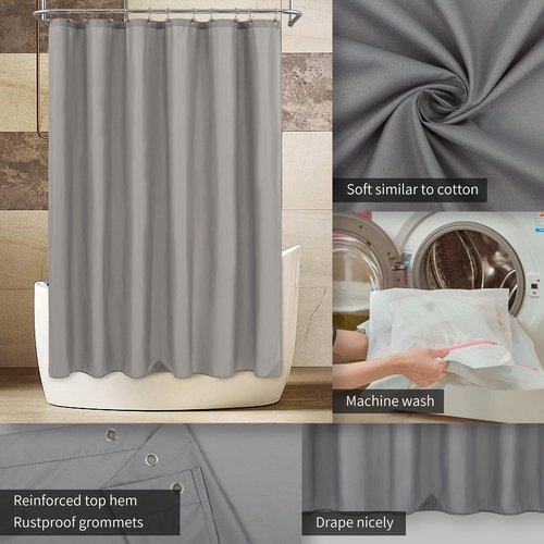 ALYVIA SPRING Long Fabric Shower Curtain Liner Waterproof - 72" x 78", Soft & Lightweight Long Shower Curtain with 3 Magnets, Machine Washable - 72x78, Grey