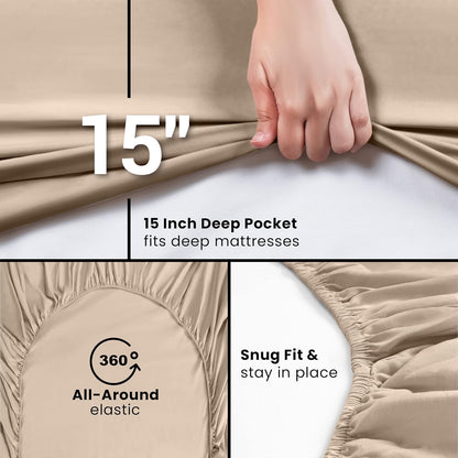 Utopia Bedding Queen Fitted Sheets - Soft Brushed Microfiber | Deep Pocket Design, Fade Resistant (Beige, 2-Pack)