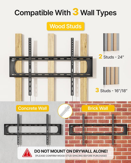 monTEK Heavy Duty Fixed TV Wall Mount Bracket for 60–120" Flat & Curved TVs up to 300lbs, 4× Load Tested, Ultra Slim 1.3" Low Profile, Max VESA 900x600, Quick-Release Lock, Fits 16"/18"/24" Wood Studs