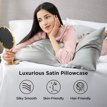 Bedsure Satin Pillowcase - Silky Silver Grey Pillowcases for Hair & Skin | Queen Size 20x30 Inches, Set of 4