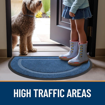 OLANLY Half Circle Door Mat - Waterproof All-Season Indoor/Outdoor Welcome Mat | 59x34, Light Blue