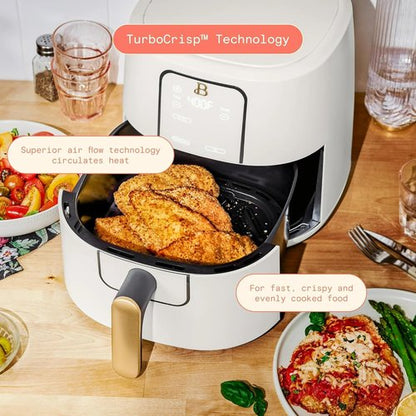 Drew Barrymore 6 Qt Air Fryer - Touchscreen with TurboCrisp Technology & EverGood Ceramic Nonstick (White)