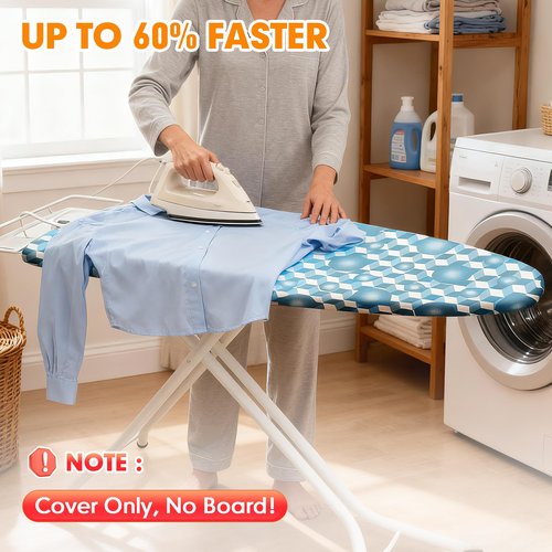 Ironing Board Cover and Pad, 18x49 Extra Wide Thick Iron Padding, Scorch & Stain Resistant Ironing Board Cover, Heavy Duty Iron Board Padded with Adjustable Fasteners Durable Elastic Edge, Berry Blue