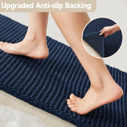 TYUU Waffle Bath Mat, Boho Bathroom Rugs Non Slip Washable Super Absorbent Quick Dry Bath Mat Farmhouse Bathroom Decor, 48"x24" Navy Blue