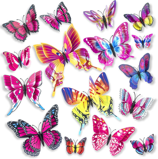 Skiennix 3D Butterfly Wall Art - 24 Pcs Removable Stickers for Kids' Bedroom & Party Decor | Colorful Plum