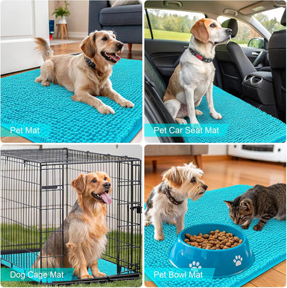 OLANLY Dog Door Mat - Absorbent Non-Slip Chenille Mat for Muddy Paws | Quick Dry 44x32 Aqua Blue