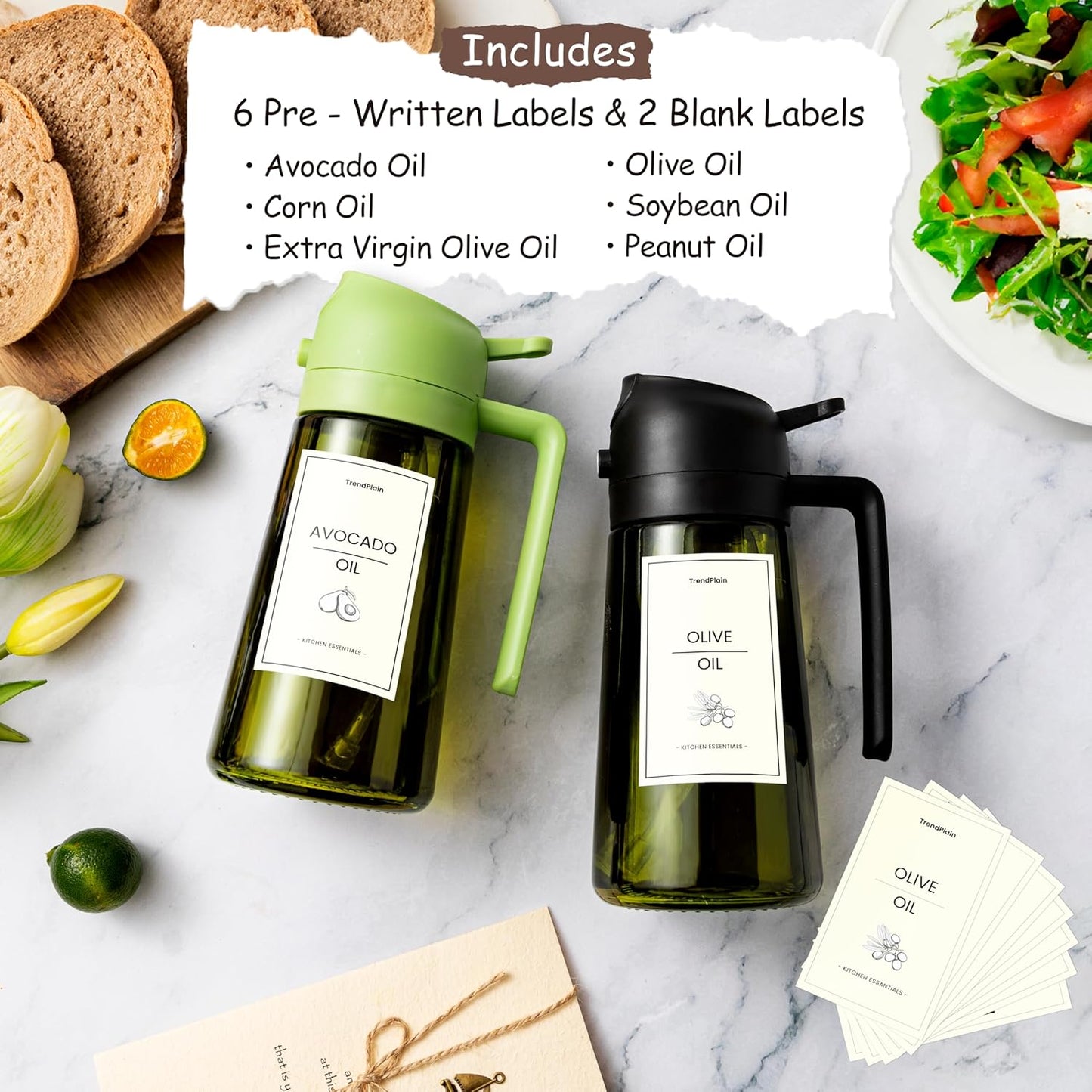 TrendPlain - Olive Oil Dispenser Bottle | 16oz Kitchen Gadget & Air Fryer Accessory - Ash Color