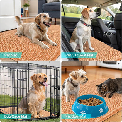OLANLY Dog Door Mat - Absorbent Non-Slip Chenille Mat for Muddy Paws | 45x27 Inches, Quick Dry, Orange