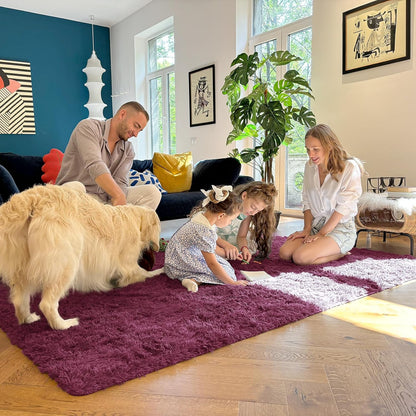 OLANLY Large 5x7 Machine Washable Area Rug - Soft Fluffy Shaggy Carpet for Living Room & Bedroom | Burgundy
