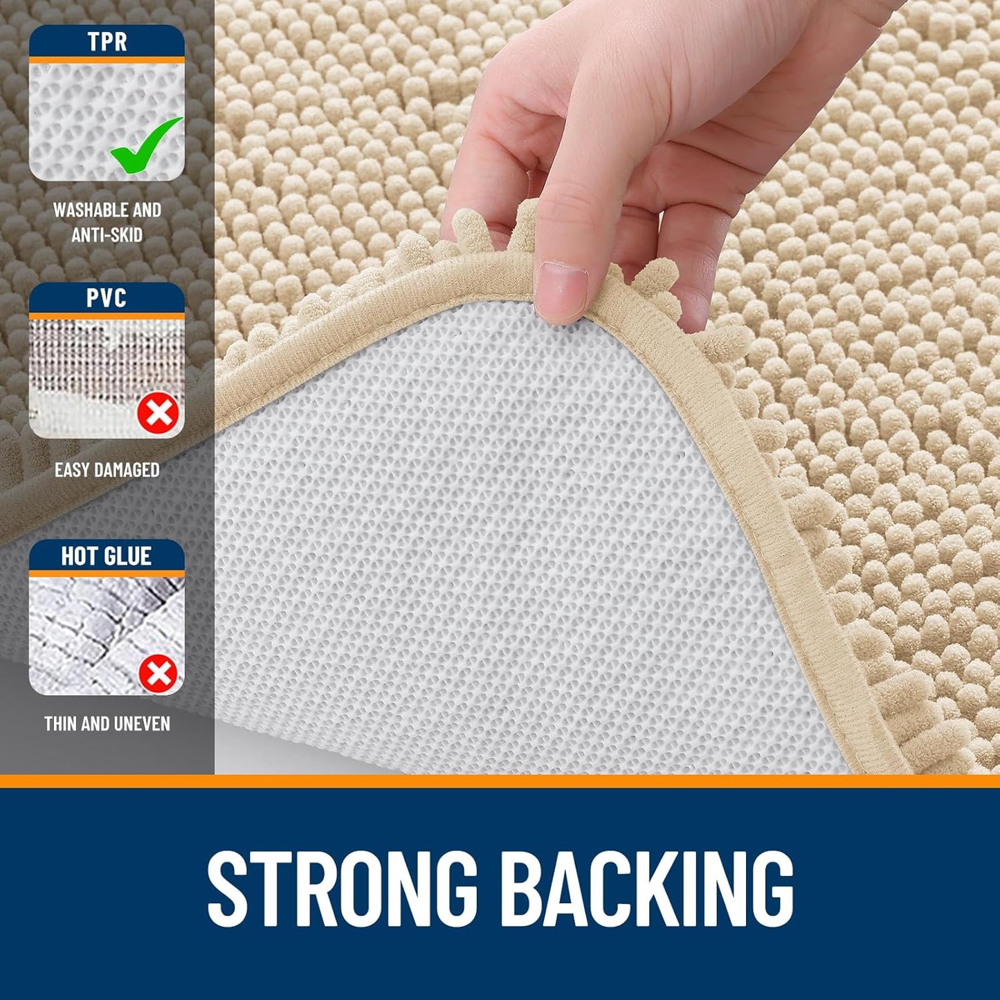 OLANLY Bath Rugs - Extra Soft Chenille | Quick-Dry, Machine Washable, 47x20, Beige