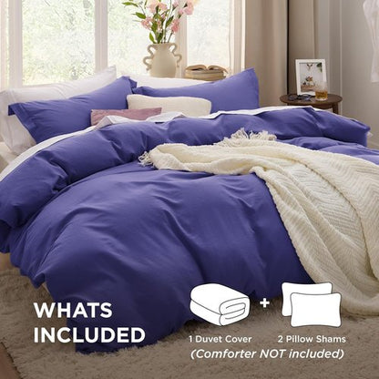 Bedsure Duvet Cover Set | Skipper Blue Queen Size - Extra Soft Prewashed Cotton-Like Polyester, 3 Pieces with Zipper Closure
