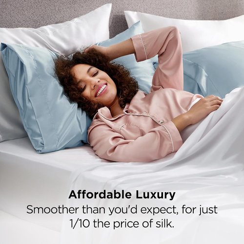 Bedsure Satin Pillowcase - Luxurious Silk-Like Comfort | Standard Size, Stone Blue, 20x26 Inches, 2-Pack