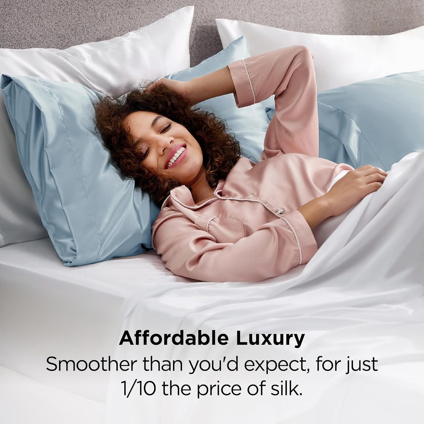Bedsure Satin Pillowcases - Luxurious Silk-Like Queen Size Set of 2 | Stone Blue, 20x30 Inches