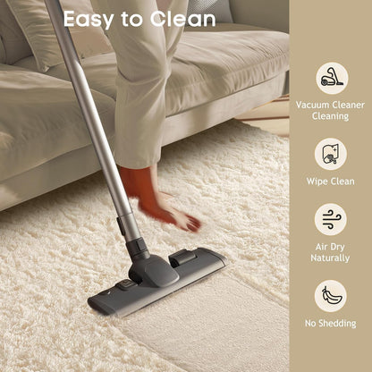 Ophanie 2x8 Runner Rug - Soft Non-Slip Ivory Shaggy Carpet for Hallway & Bedroom Decor