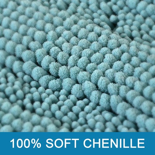 H.VERSAILTEX Bath Rugs for Bathroom Non Slip Bath Mats Extra Thick Chenille Striped Rug 20" x 32" Absorbent Non Skid Fluffy Soft Shaggy Washable Plush Mat for Indoor, Bath Room, Tub - Aqua Haze
