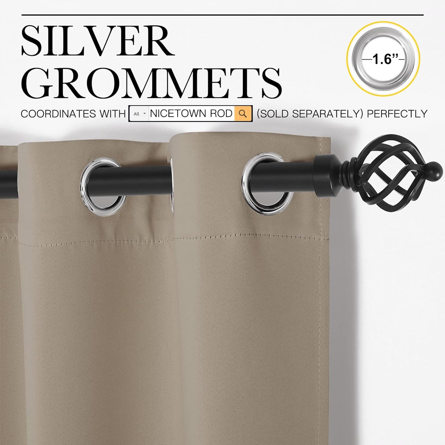 NICETOWN Taupe Blackout Curtains - 96" Long, 55" Wide | Sound-Reducing Heat & Cold Block Panels for Modern Rooms