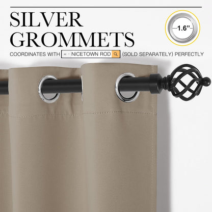NICETOWN Taupe Blackout Curtains - 96" Long, 55" Wide | Sound-Reducing Heat & Cold Block Panels for Modern Rooms