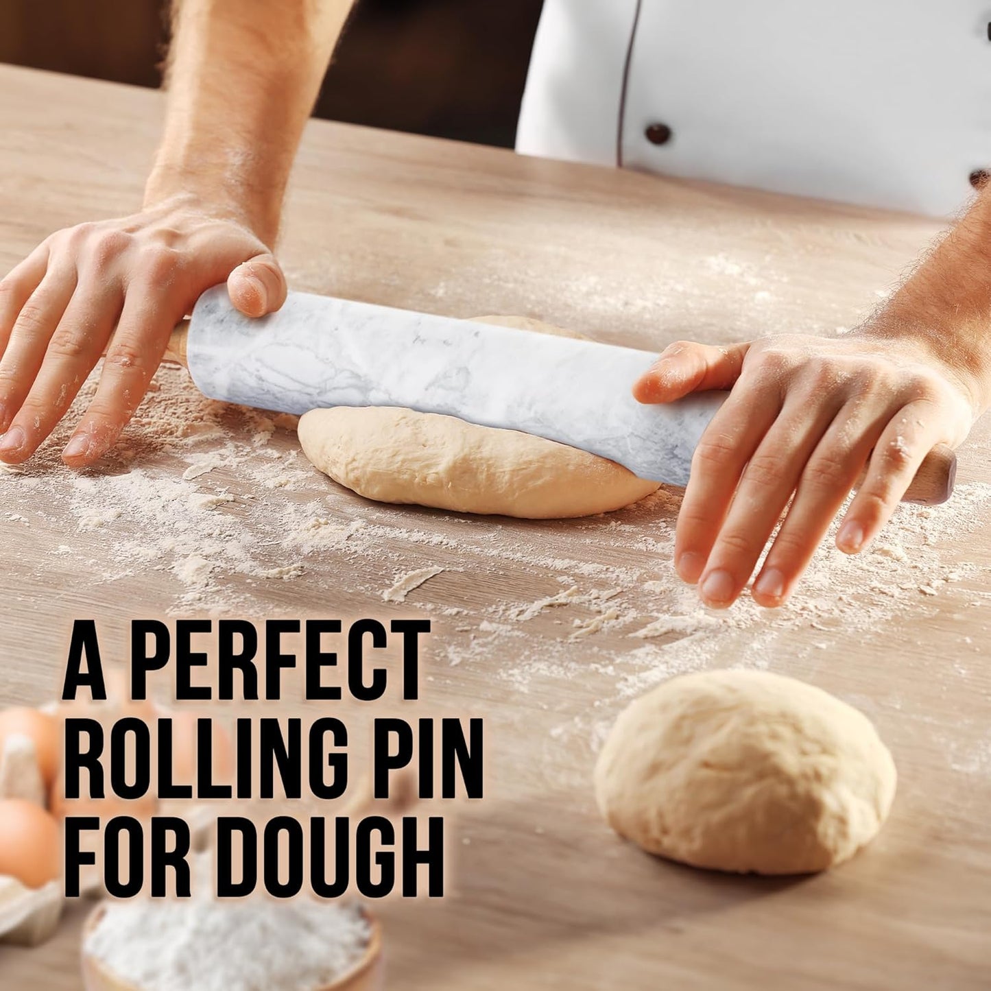Zulay Kitchen Marble Rolling Pin - 17-Inch Polished Marble With Beechwood Handle | Non-Stick Baking Tool