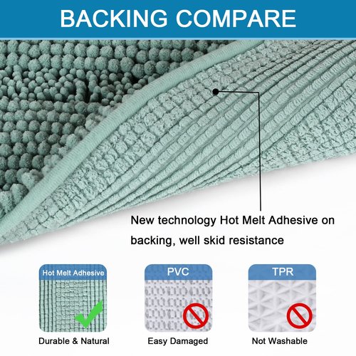 H.VERSAILTEX Bathroom Rugs Non Slip Thick Shaggy Chenille Bathroom Rug Mat Set Extra Soft and Absorbent Striped Floor Rugs, 2 Piece, Machine-Washable, Eggshell Blue