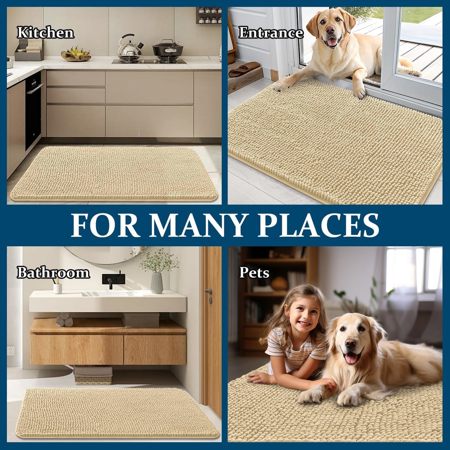 OLANLY Dog Door Mat - Absorbent Non-Slip Washable Doormat for Muddy Paws | 47x24 Inches, Quick Dry Chenille