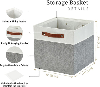 DECOMOMO Fabric Cube Storage Bins - Stylish Grey & White Storage Baskets for Kallax | 11-Inch Cube - 4 Pack