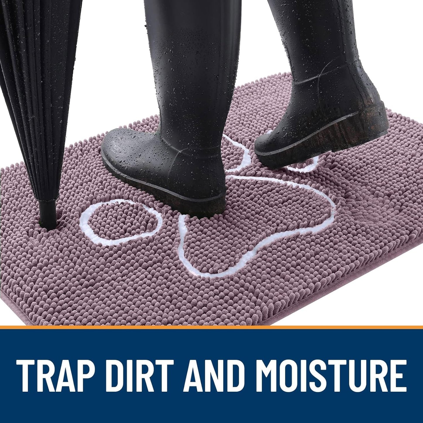 OLANLY Dog Door Mat - Absorbent Non-Slip Muddy Paws Doormat | 48x30, Quick Dry Chenille, Deep Plum