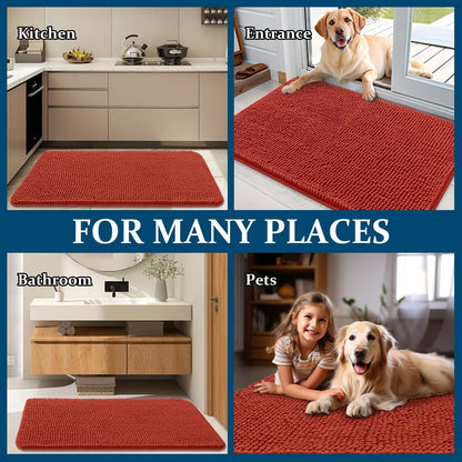OLANLY Dog Door Mat - Absorbent Non-Slip Chenille for Muddy Paws | 24x16, Quick Dry, Maple Red