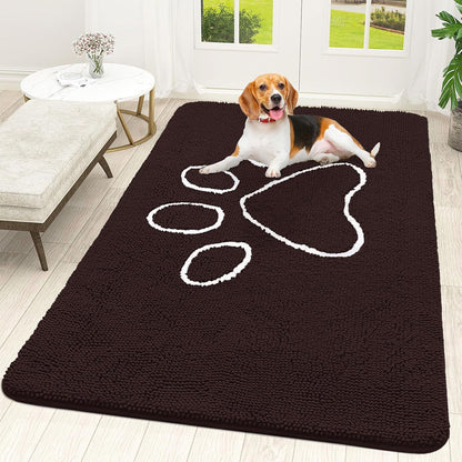 OLANLY Dog Door Mat - Absorbent Non-Slip Muddy Paws Mat | 59x35 Paw Print Design, Quick Dry Brown