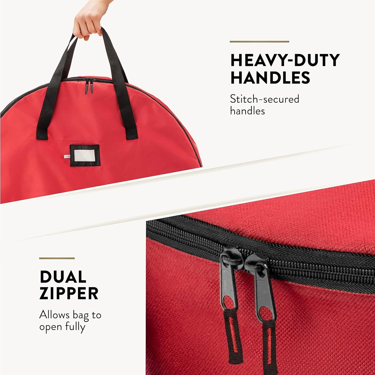 ZOBER Oxford Christmas Wreath Storage Container - 36 Inch Waterproof Bag with Dual Zippers & Durable Handles - Red
