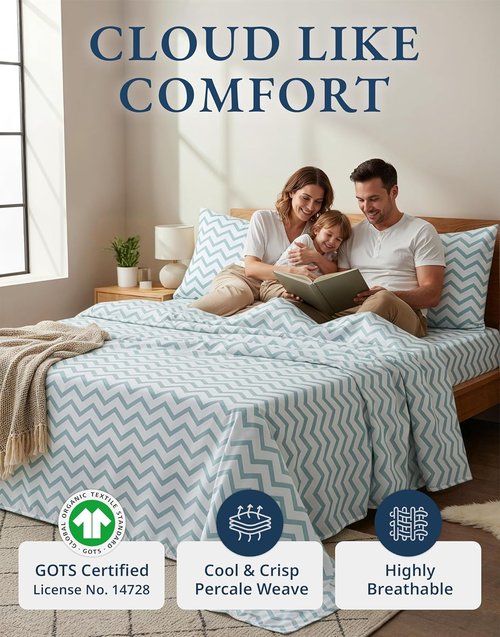 LANE LINEN 100% Organic Cotton King Sheets - Soft, Comfy Percale Bedding Set | Chevron Design