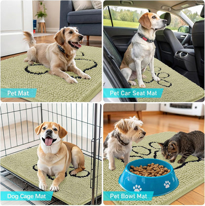 OLANLY Dog Door Mat - Absorbent Non-Slip Mud Mat for Muddy Paws | 36x24 Paw Print Design in Vanilla