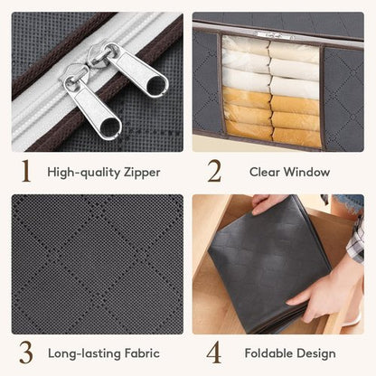 Lifewit 35L Clothes Storage Bins - Foldable Blanket Bags with Zippers & Clear Window | 4 Pack