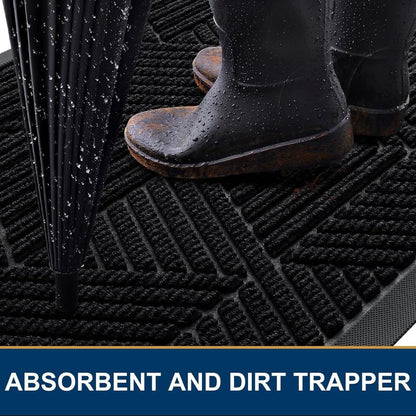 Smiry Front Door Mat Outside Entrance, Heavy Duty Sturdy Natural Rubber Doormat, Trap Dirt and Moisture, Easy Clean Low Profile Mats for Indoor Outdoor Entry, Irregular Triangle (29.5x17, Black)