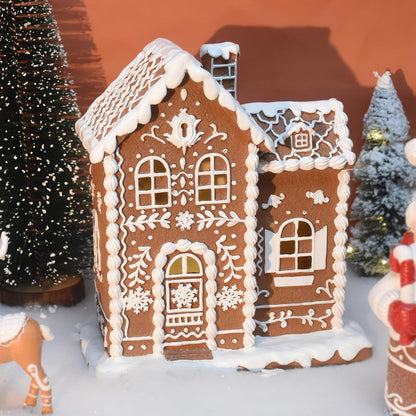 Sheaifun Gingerbread House Decor - Indoor Resin Christmas Decoration with LED Lights | 9 x 5 x 10.2 Inch