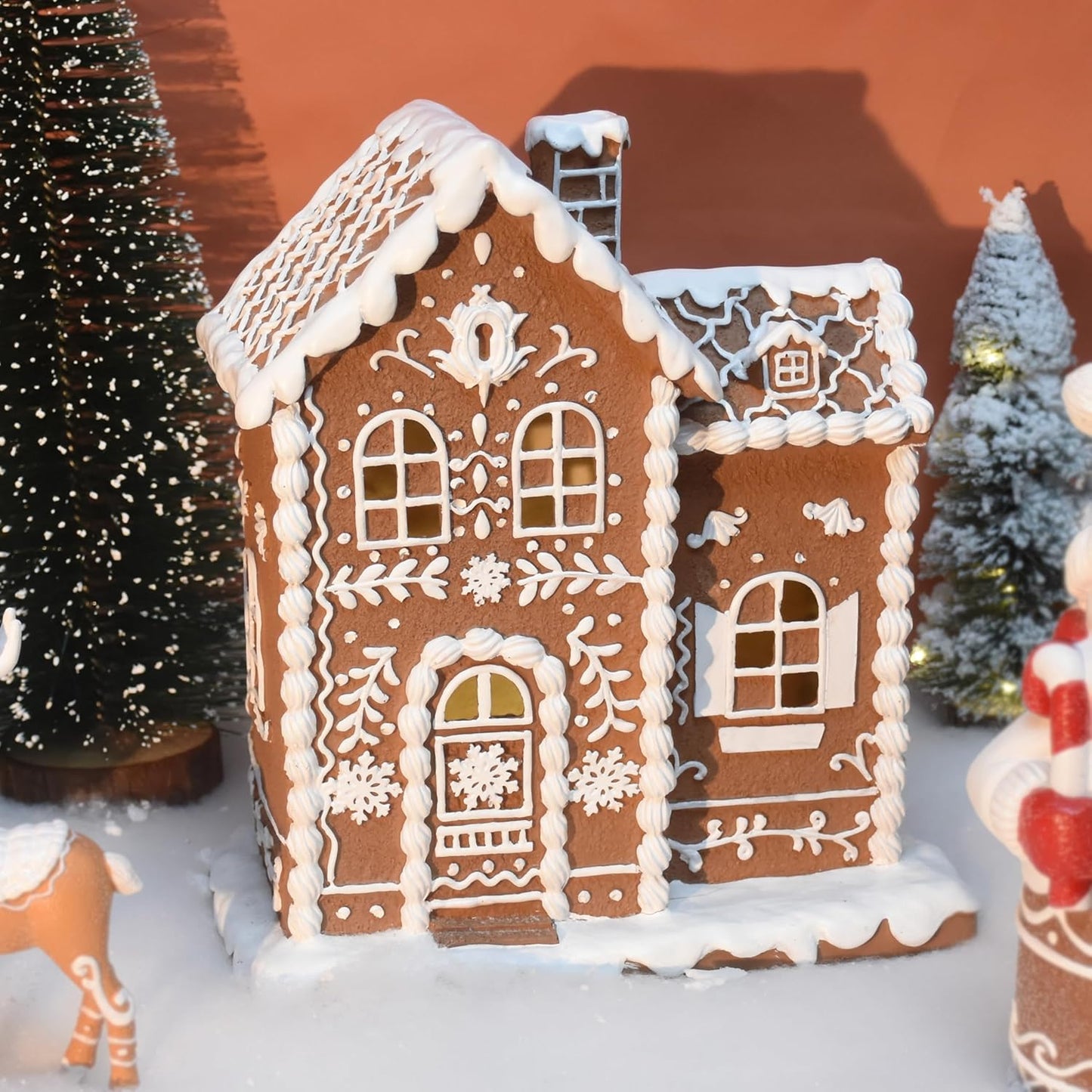 Sheaifun Gingerbread House Decor - LED Lighted Resin Christmas Decoration | 9 x 5 x 10.2 Inch