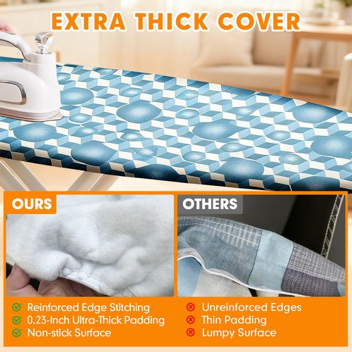 Ironing Board Cover and Pad, 18x49 Extra Wide Thick Iron Padding, Scorch & Stain Resistant Ironing Board Cover, Heavy Duty Iron Board Padded with Adjustable Fasteners Durable Elastic Edge, Berry Blue
